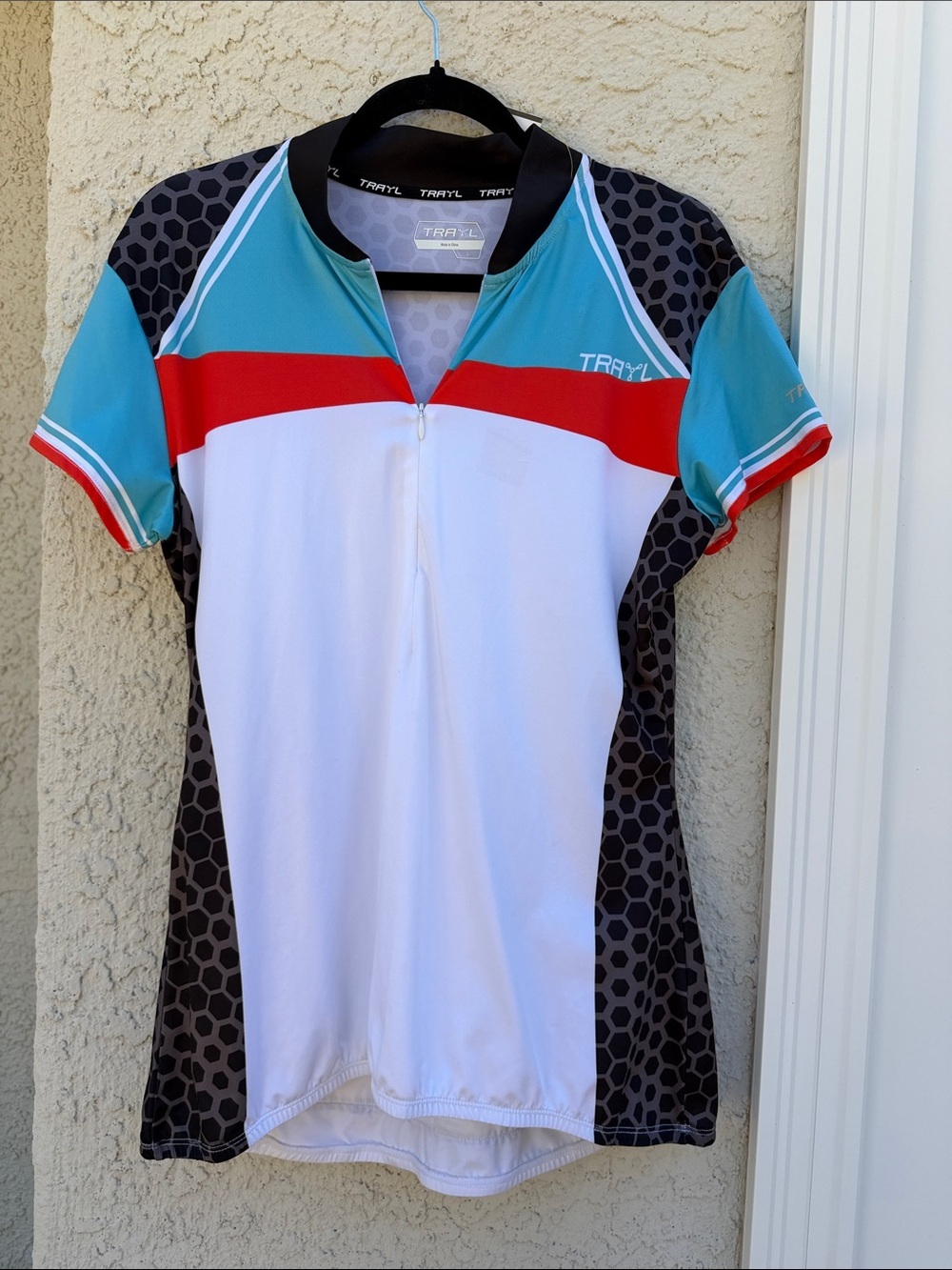 TRAYL Women's Colorblock 1/4 Zip Short Sleeve Cycle Jersey Size L